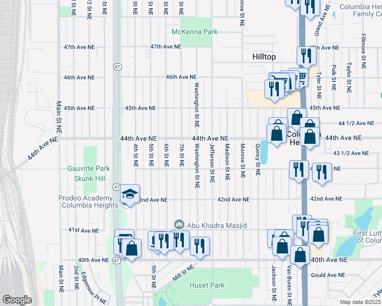 map of restaurants, bars, coffee shops, grocery stores, and more near 4330 Washington Street Northeast in Minneapolis