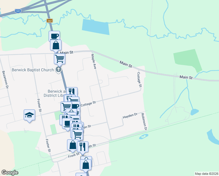 map of restaurants, bars, coffee shops, grocery stores, and more near 156 Lawrence Avenue in Berwick
