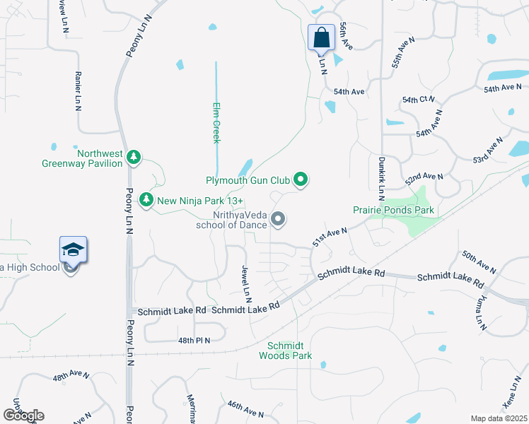 map of restaurants, bars, coffee shops, grocery stores, and more near 5135 Holly Lane North in Plymouth