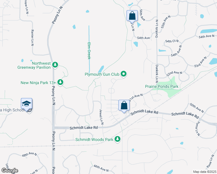 map of restaurants, bars, coffee shops, grocery stores, and more near 5135 Holly Lane North in Plymouth