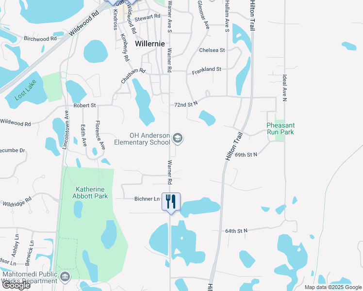 map of restaurants, bars, coffee shops, grocery stores, and more near 666 Warner Avenue South in Mahtomedi