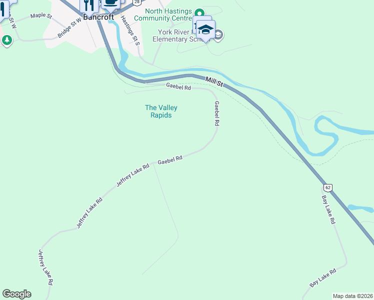 map of restaurants, bars, coffee shops, grocery stores, and more near 198 Gaebel Road in Bancroft