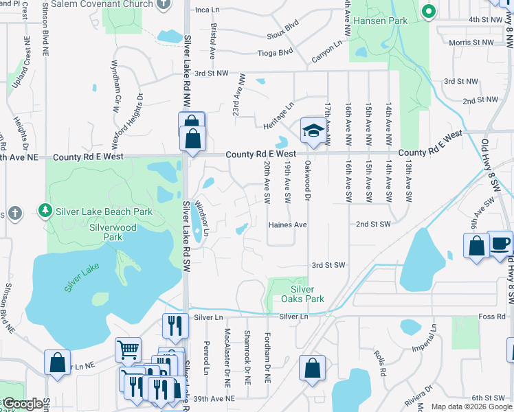 map of restaurants, bars, coffee shops, grocery stores, and more near 106 Windsor Court in New Brighton