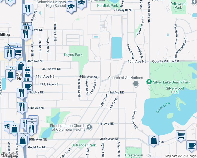 map of restaurants, bars, coffee shops, grocery stores, and more near 4352 Reservoir Boulevard in Minneapolis