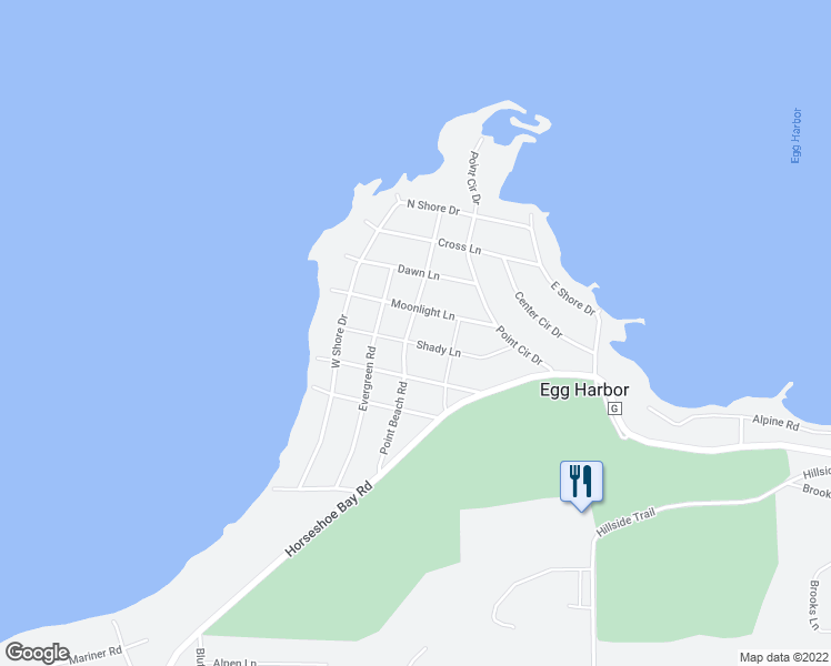 map of restaurants, bars, coffee shops, grocery stores, and more near 7702 Point Beach Road in Egg Harbor