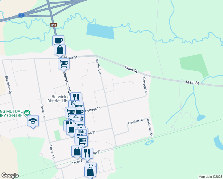 map of restaurants, bars, coffee shops, grocery stores, and more near 156 Lawrence Avenue in Berwick