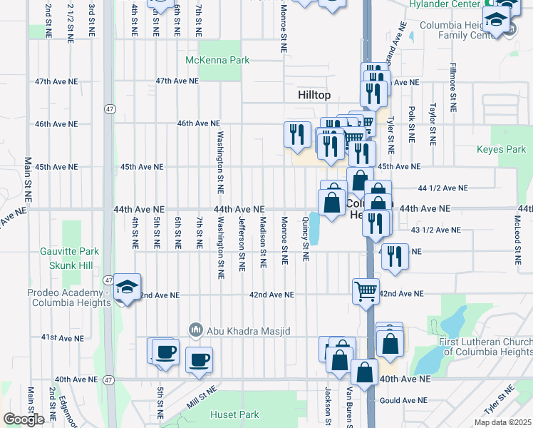 map of restaurants, bars, coffee shops, grocery stores, and more near 670 44th Avenue Northeast in Minneapolis