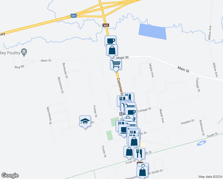 map of restaurants, bars, coffee shops, grocery stores, and more near 107 Marsters Avenue in Berwick