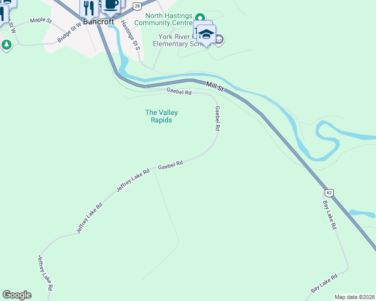 map of restaurants, bars, coffee shops, grocery stores, and more near 198 Gaebel Road in Bancroft