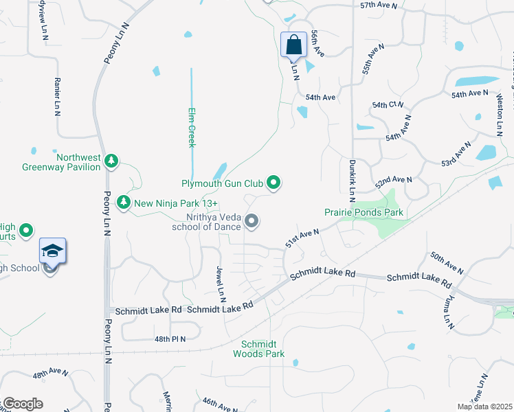 map of restaurants, bars, coffee shops, grocery stores, and more near 5200 Holly Lane North in Plymouth