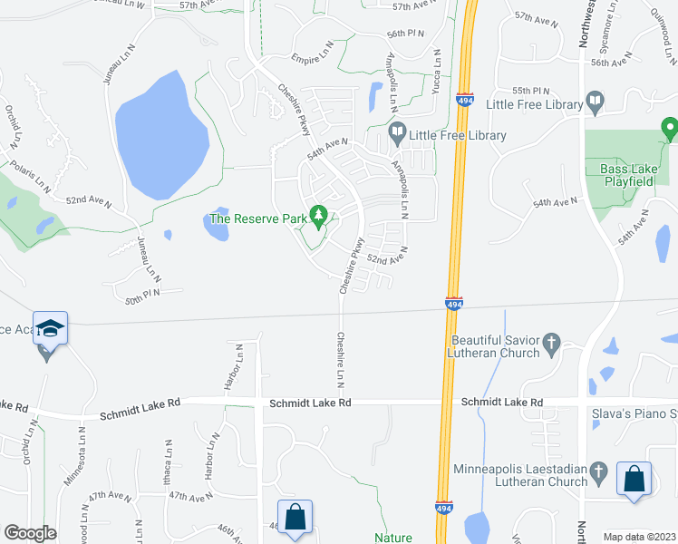 map of restaurants, bars, coffee shops, grocery stores, and more near 14000 51st Avenue North in Minneapolis