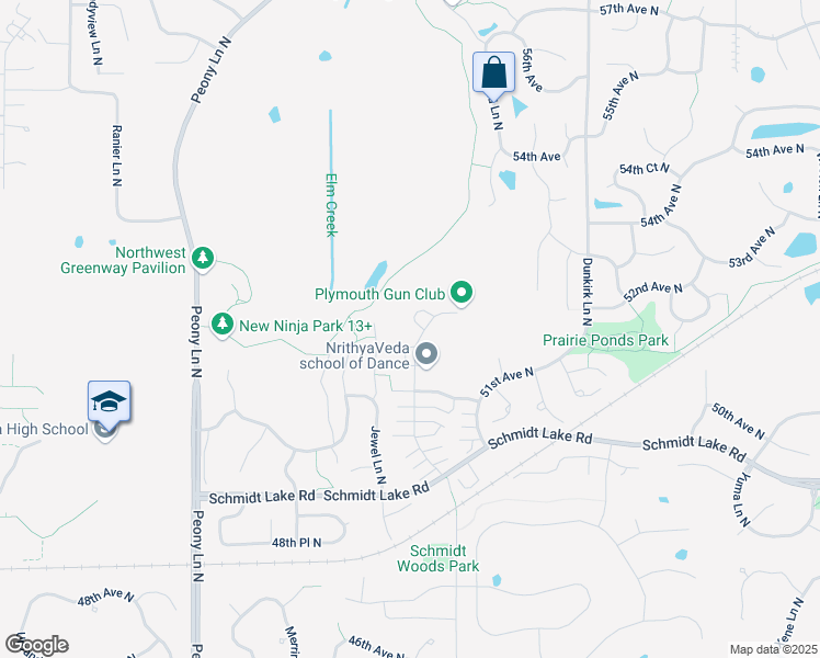 map of restaurants, bars, coffee shops, grocery stores, and more near 5135 Holly Lane North in Plymouth