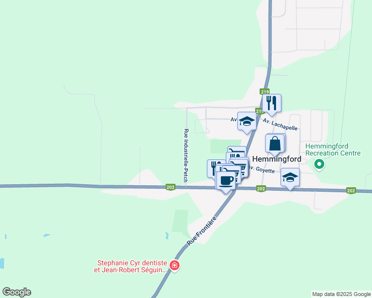 map of restaurants, bars, coffee shops, grocery stores, and more near Rue Industrielle-Petch in Montérégie