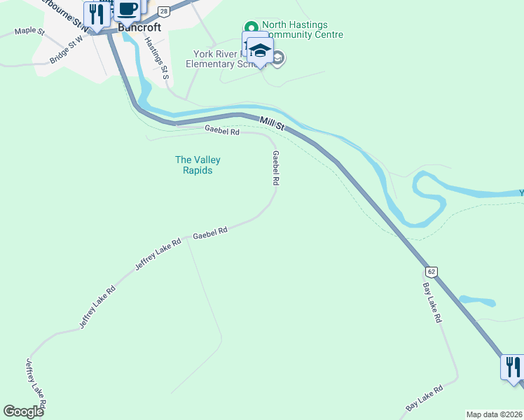 map of restaurants, bars, coffee shops, grocery stores, and more near 178 Gaebel Road in Bancroft