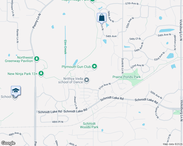 map of restaurants, bars, coffee shops, grocery stores, and more near 5200 Holly Lane North in Plymouth