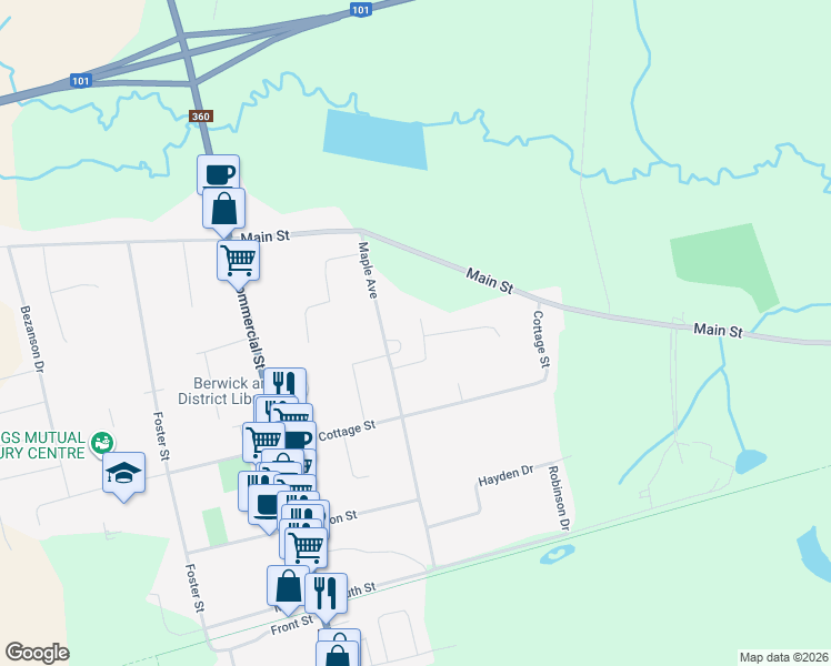 map of restaurants, bars, coffee shops, grocery stores, and more near 156 Lawrence Avenue in Berwick