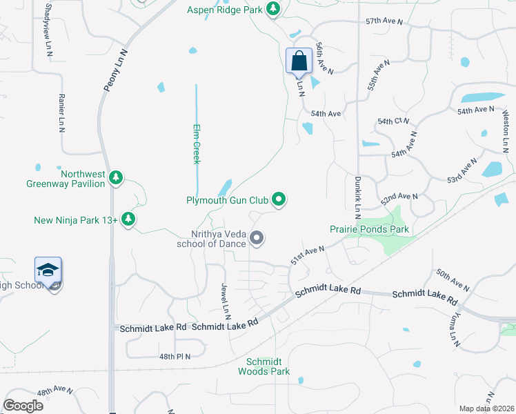 map of restaurants, bars, coffee shops, grocery stores, and more near 5225 Holly Lane North in Plymouth