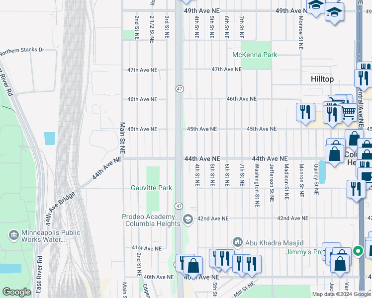 map of restaurants, bars, coffee shops, grocery stores, and more near 4441 University Avenue Northeast in Minneapolis