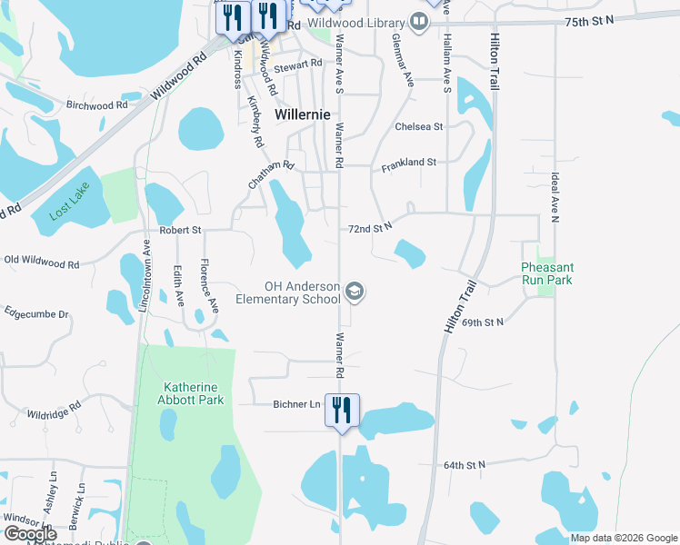 map of restaurants, bars, coffee shops, grocery stores, and more near 666 Warner Avenue South in Mahtomedi