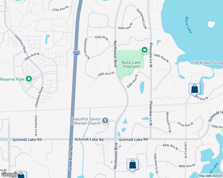 map of restaurants, bars, coffee shops, grocery stores, and more near 13115 54th Ave N in Minneapolis