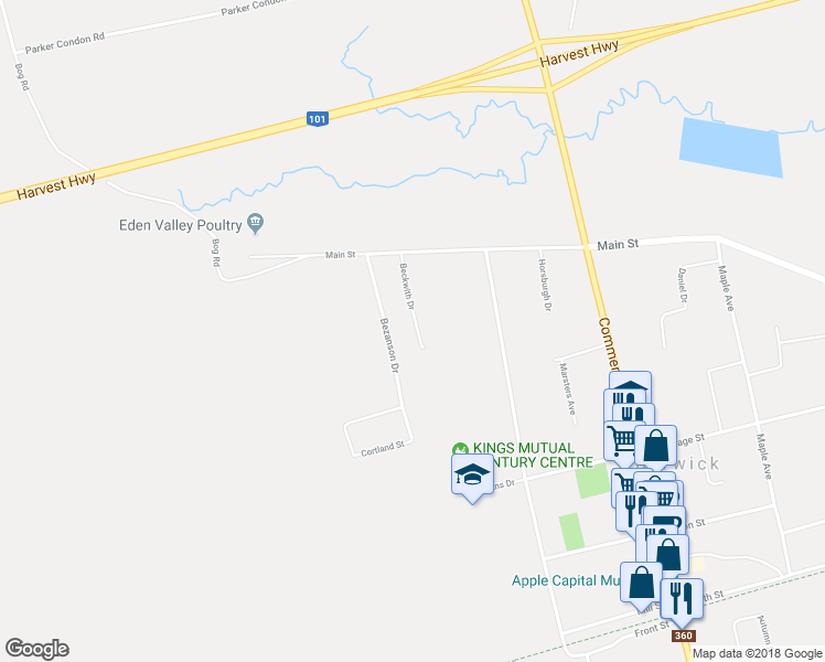 map of restaurants, bars, coffee shops, grocery stores, and more near 24 Beckwith Drive in Berwick