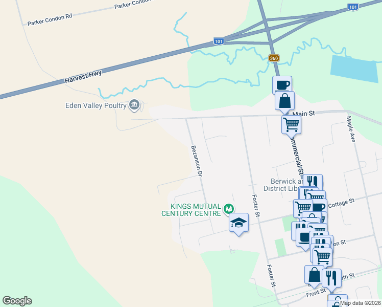 map of restaurants, bars, coffee shops, grocery stores, and more near 13 Bezanson Drive in Berwick