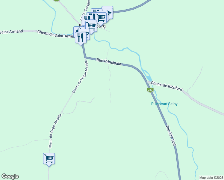 map of restaurants, bars, coffee shops, grocery stores, and more near 21 Rue de la Liberté in Frelighsburg