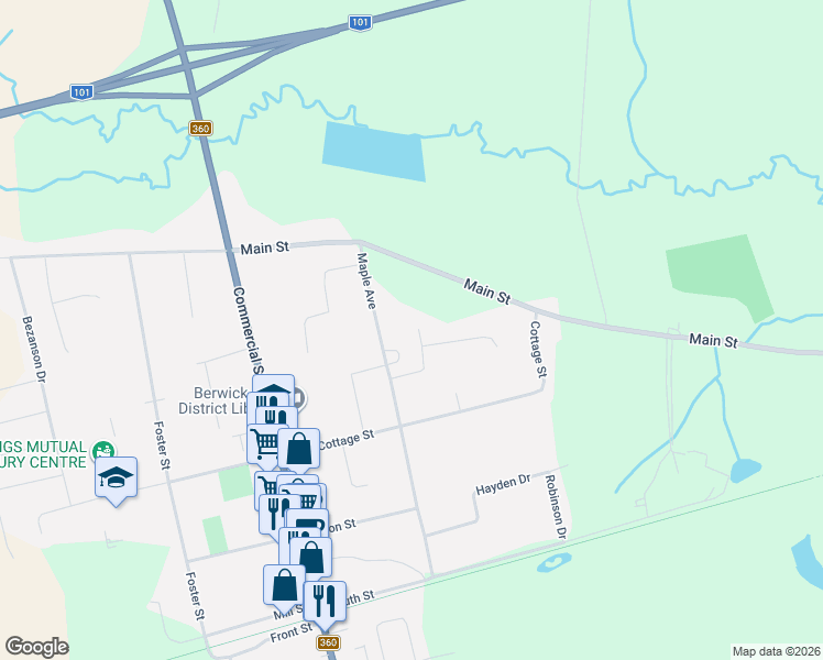 map of restaurants, bars, coffee shops, grocery stores, and more near 3 Lawrence Avenue Extension in Berwick