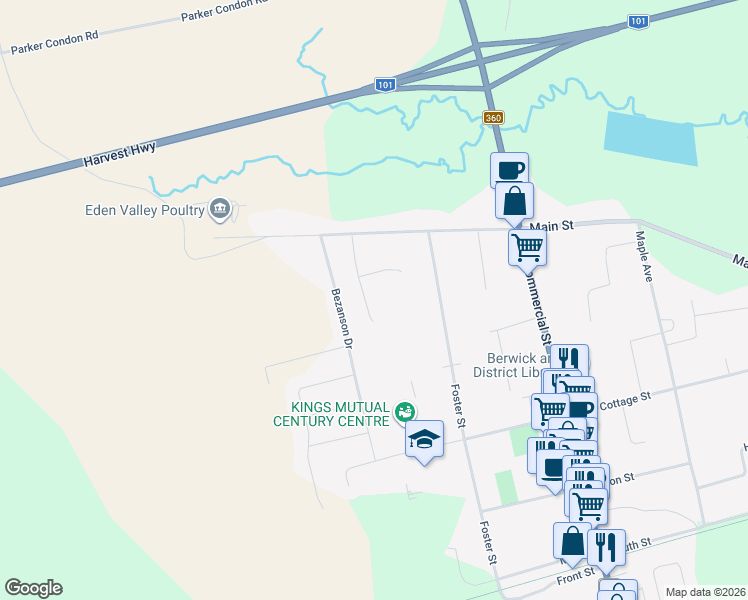 map of restaurants, bars, coffee shops, grocery stores, and more near 23 Beckwith Drive in Berwick