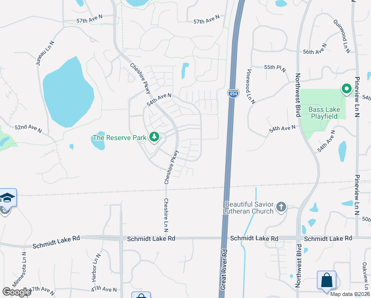 map of restaurants, bars, coffee shops, grocery stores, and more near 13936 52nd Avenue North in Minneapolis