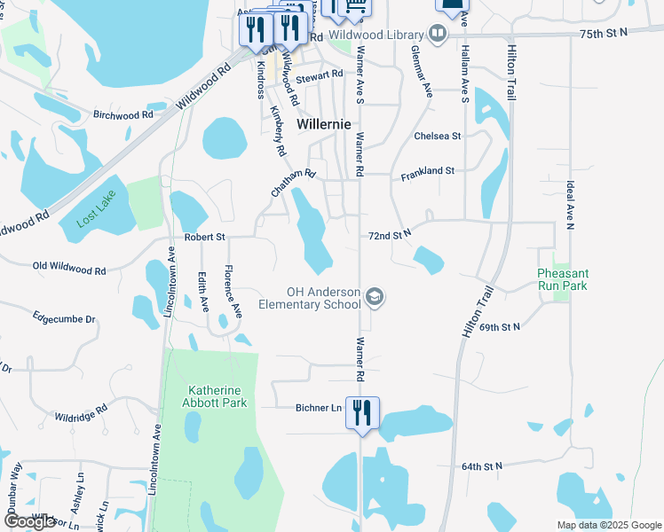 map of restaurants, bars, coffee shops, grocery stores, and more near 581 Warner Avenue South in Mahtomedi