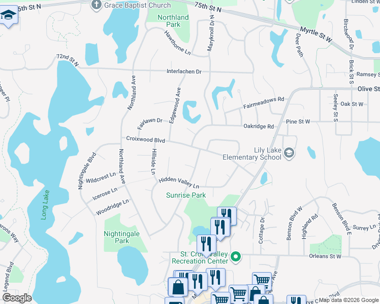 map of restaurants, bars, coffee shops, grocery stores, and more near 2503 Croixwood Boulevard in Stillwater