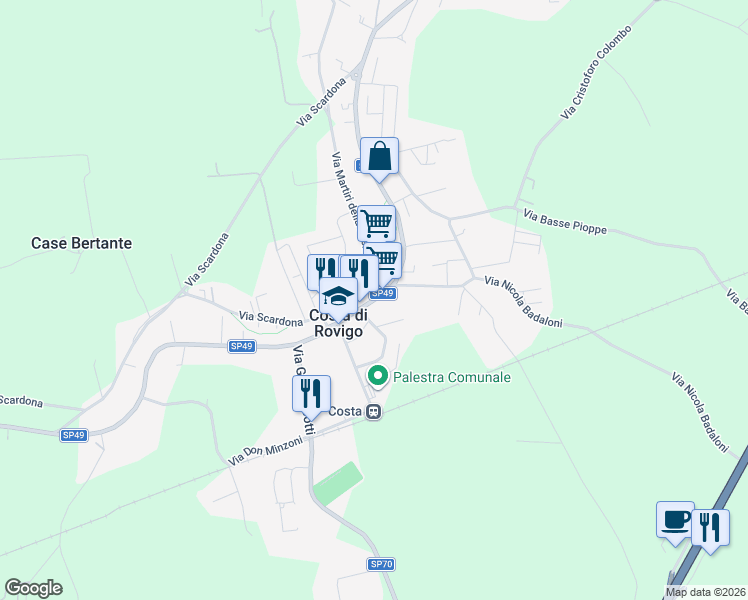 map of restaurants, bars, coffee shops, grocery stores, and more near 148INT.2 Via Dante Alighieri in Costa di Rovigo