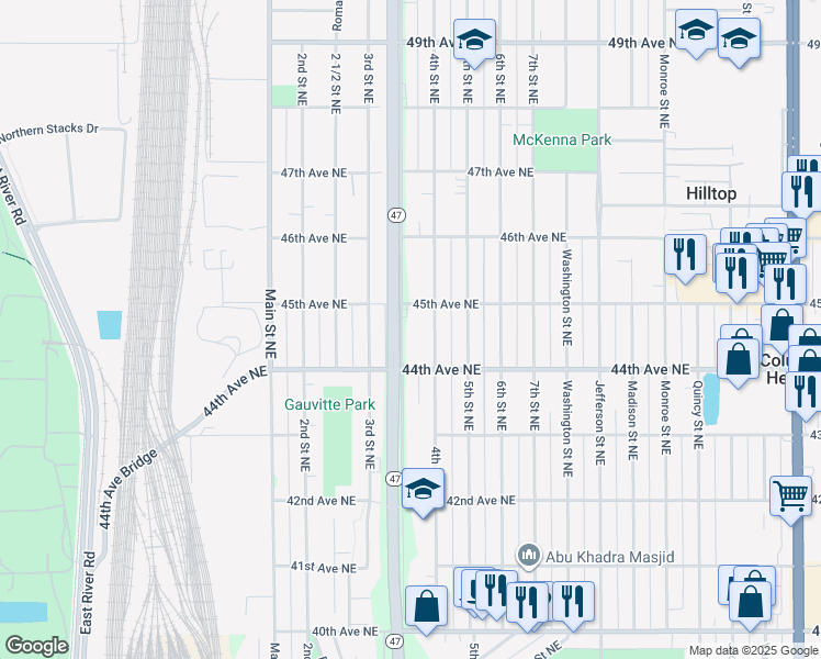 map of restaurants, bars, coffee shops, grocery stores, and more near 4441 University Avenue Northeast in Minneapolis