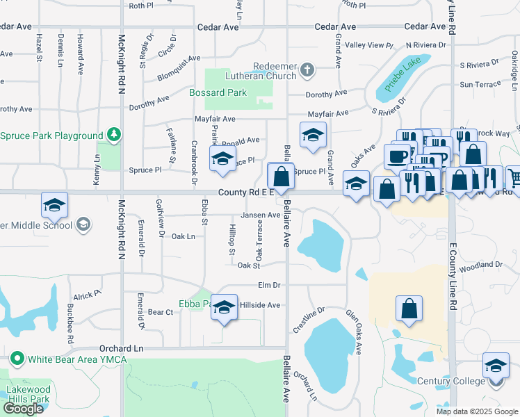 map of restaurants, bars, coffee shops, grocery stores, and more near 2447 Jansen Avenue in White Bear Lake