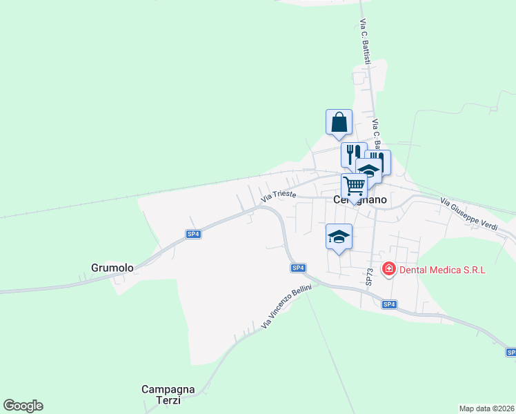 map of restaurants, bars, coffee shops, grocery stores, and more near 483 Via G. Garibaldi in Ceregnano