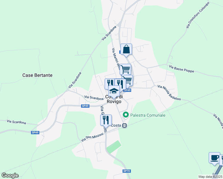 map of restaurants, bars, coffee shops, grocery stores, and more near 56 Via Giorgio la Pira in Costa di Rovigo