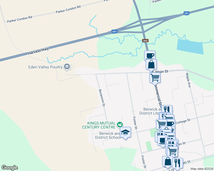 map of restaurants, bars, coffee shops, grocery stores, and more near 13 Beckwith Drive in Berwick