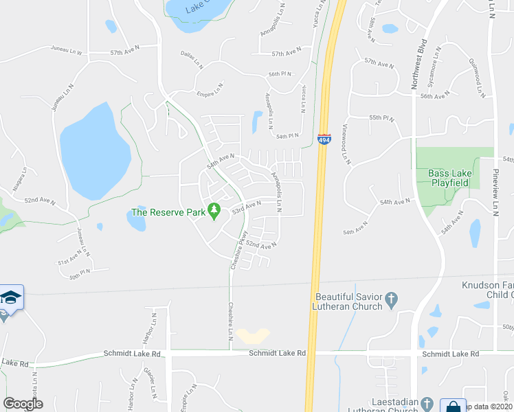 map of restaurants, bars, coffee shops, grocery stores, and more near 13960 52nd Avenue North in Minneapolis