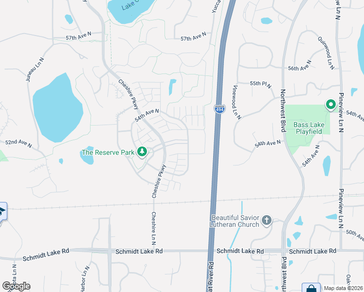 map of restaurants, bars, coffee shops, grocery stores, and more near 13805 53rd Avenue North in Plymouth