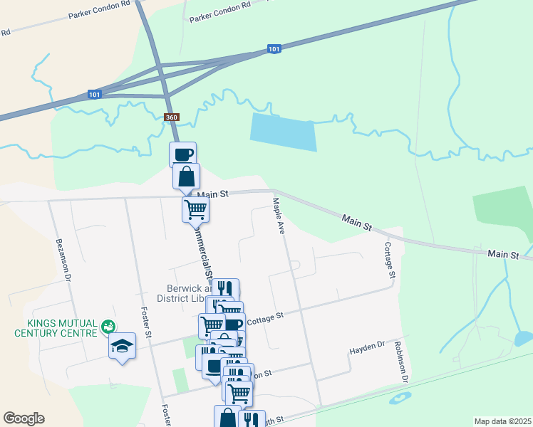 map of restaurants, bars, coffee shops, grocery stores, and more near 1 Daniel Drive in Berwick