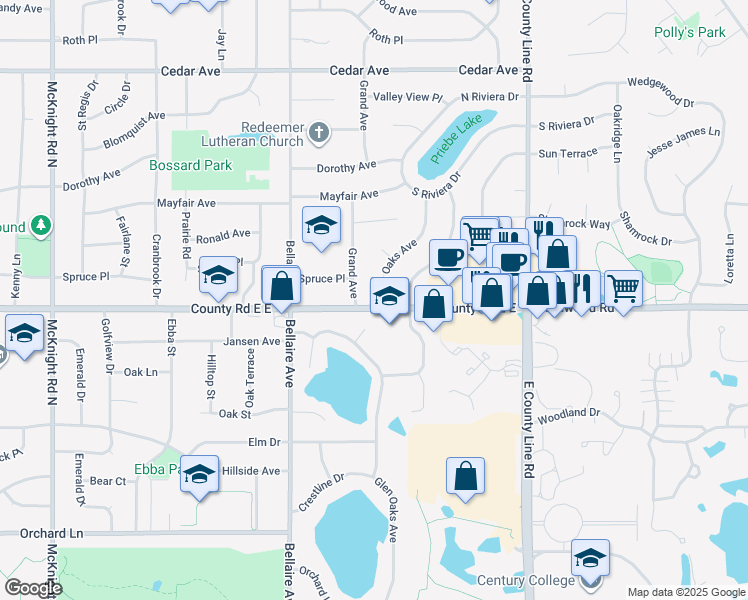 map of restaurants, bars, coffee shops, grocery stores, and more near 3630 Glen Oaks Avenue in White Bear Lake