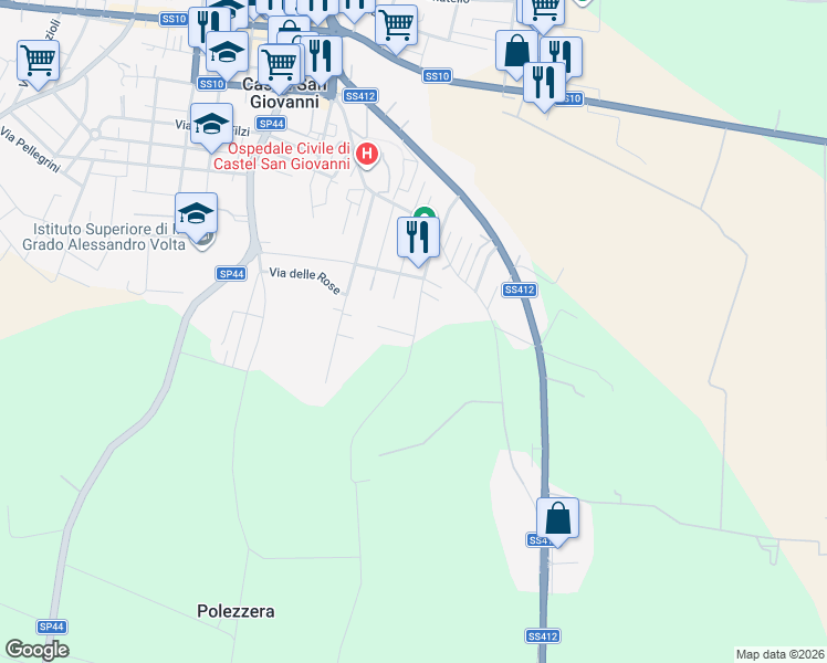 map of restaurants, bars, coffee shops, grocery stores, and more near 32 Via Andrea Doria in Provincia di Piacenza