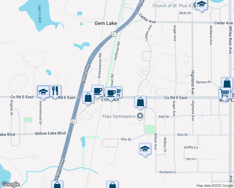 map of restaurants, bars, coffee shops, grocery stores, and more near 3600 Hoffman Road East in Saint Paul