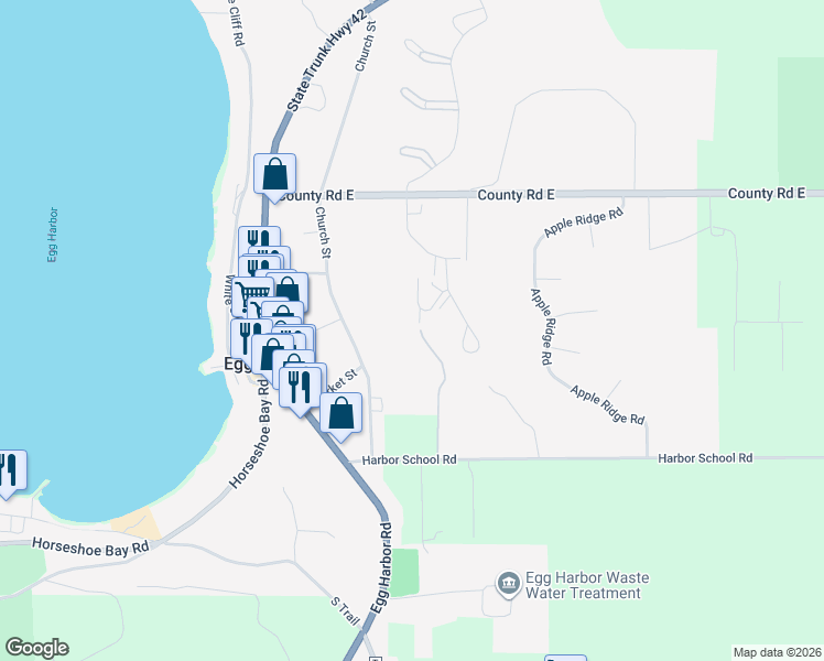 map of restaurants, bars, coffee shops, grocery stores, and more near 4578 Eames Farm Lane in Egg Harbor