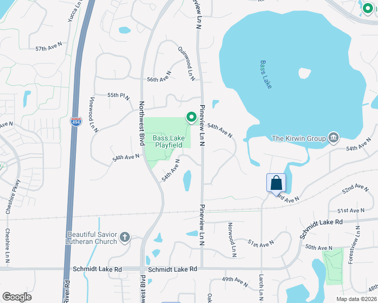 map of restaurants, bars, coffee shops, grocery stores, and more near 12730 54th Avenue North in Minneapolis