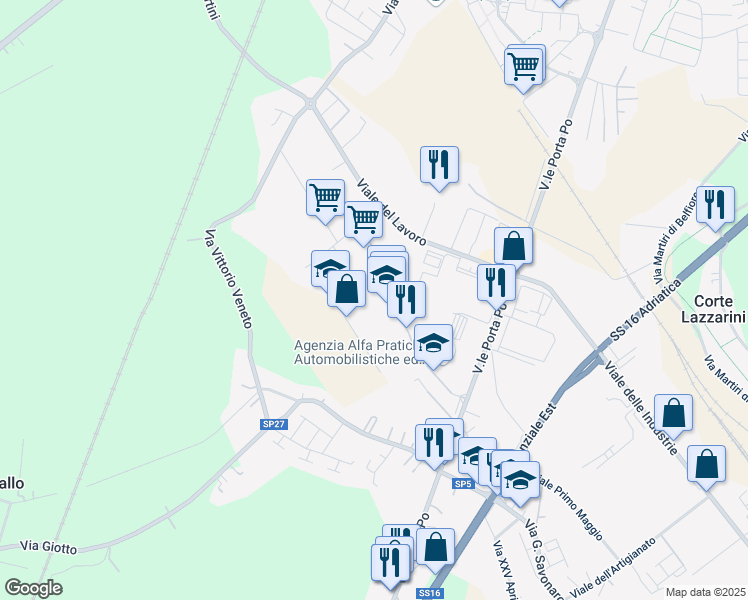 map of restaurants, bars, coffee shops, grocery stores, and more near 90 Via Luigi Einaudi in Rovigo