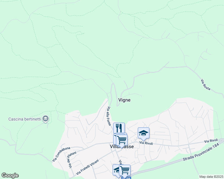 map of restaurants, bars, coffee shops, grocery stores, and more near 26 Via alla Fonte in Città Metropolitana di Torino