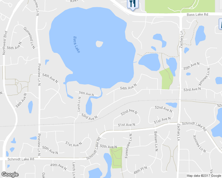 map of restaurants, bars, coffee shops, grocery stores, and more near 11810 54th Avenue North in Minneapolis