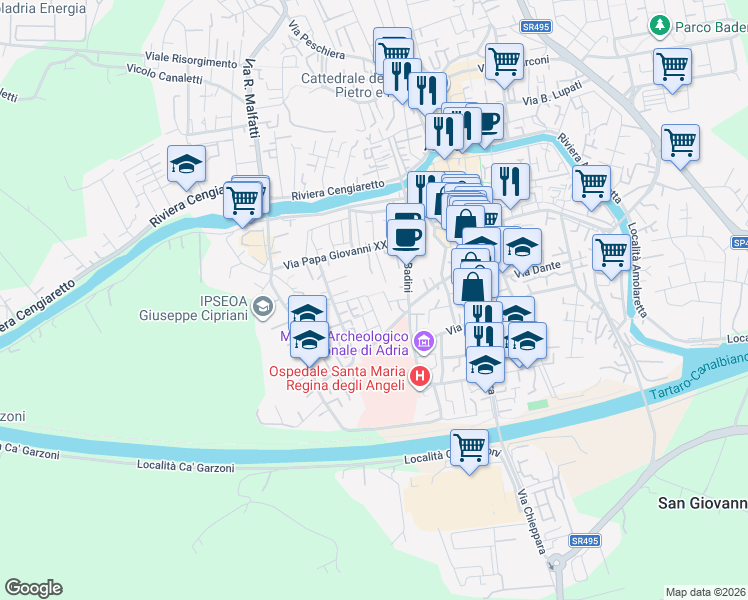 map of restaurants, bars, coffee shops, grocery stores, and more near 6 Via Pietro Nenni in Adria